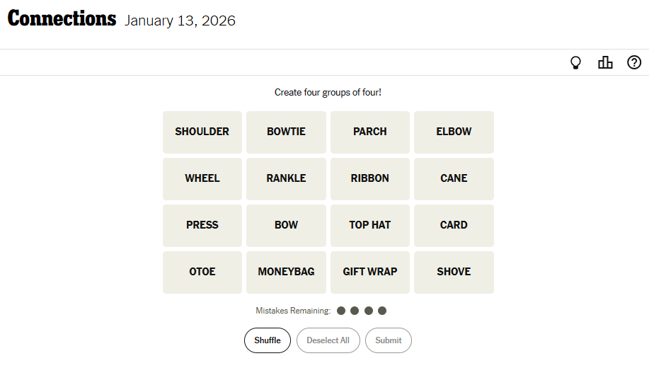 Today's NYT Connections For January 13, 2026, Word List