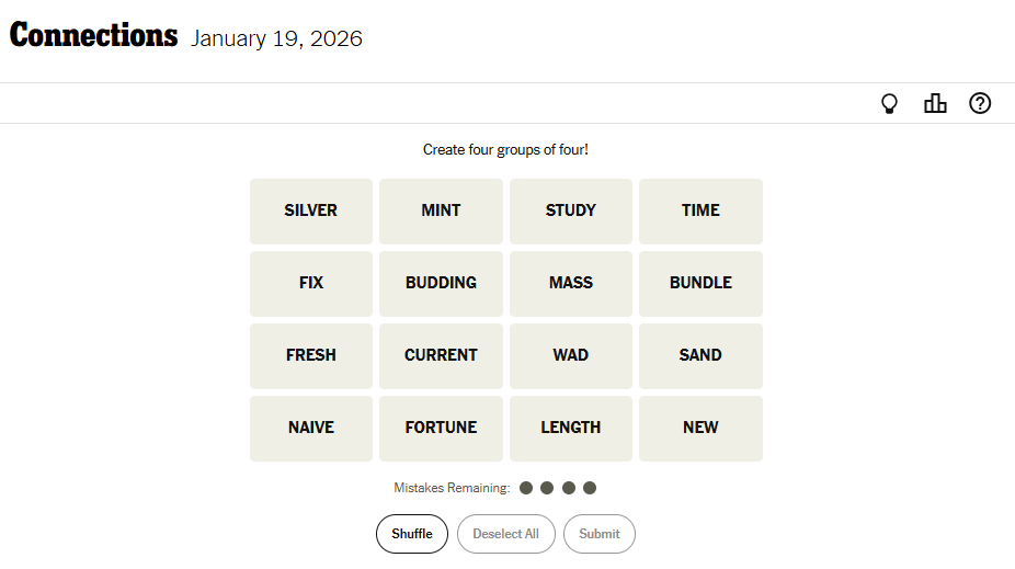 Today's NYT Connections For January 19, 2026, Word List