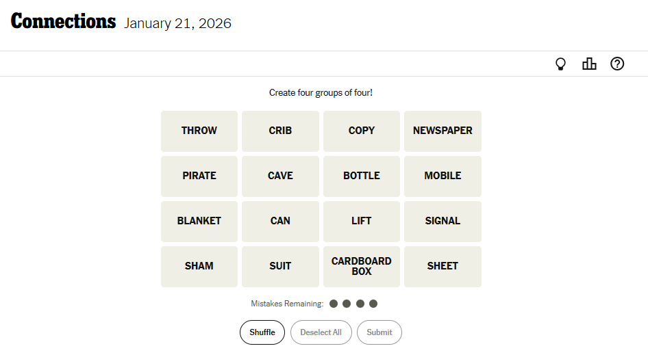 Today's NYT Connections For January 21, 2026, Word List