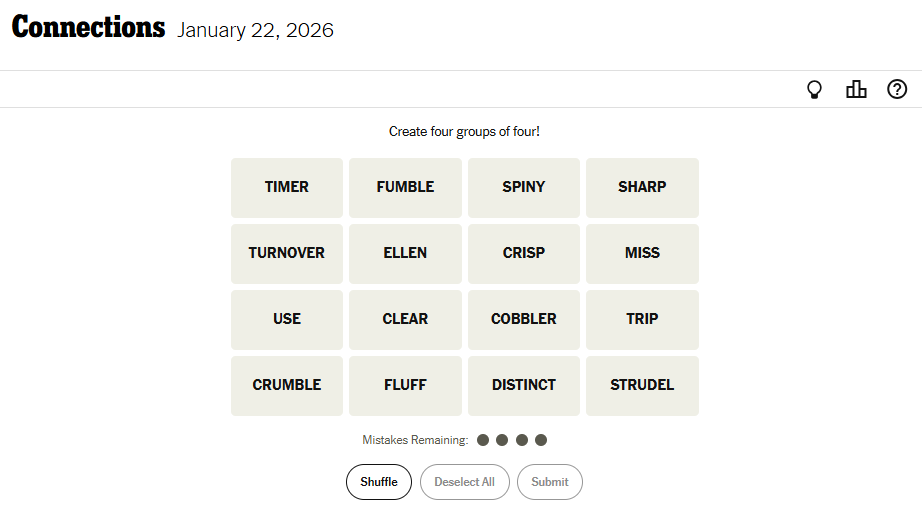 Today's NYT Connections For January 22, 2026, Word List