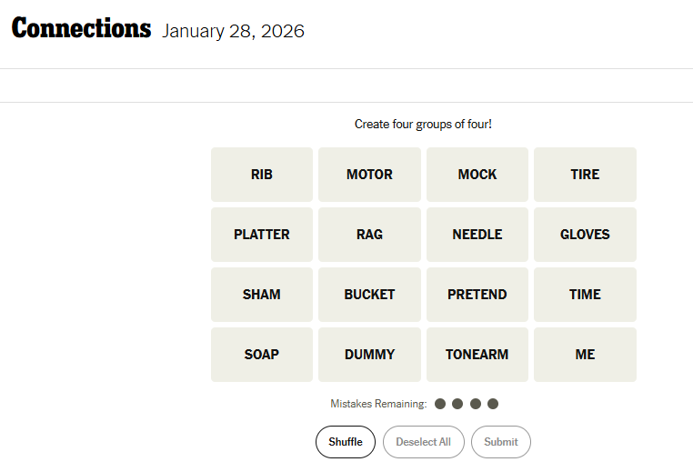 Today's NYT Connections For January 28, 2026, Word List
