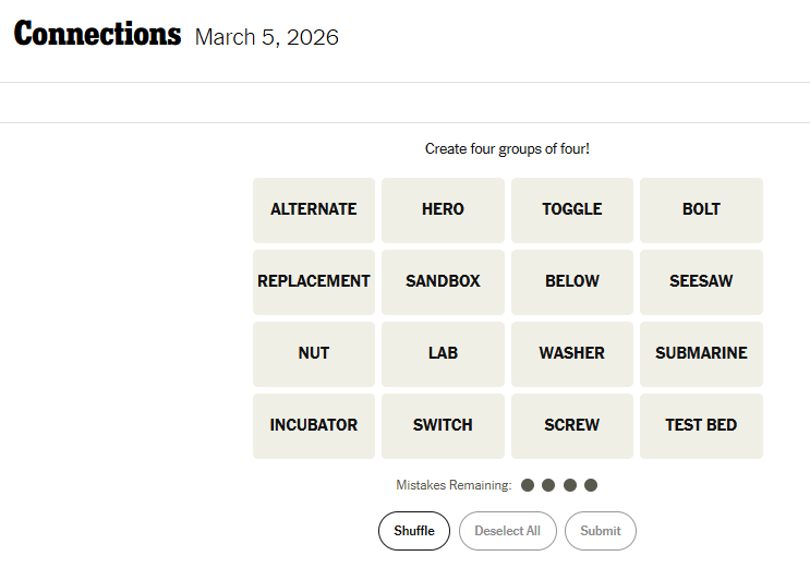 Today's NYT Connections For March 5, 2026, Word List