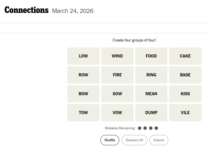 Today's NYT Connections For March 24, 2026, Word List