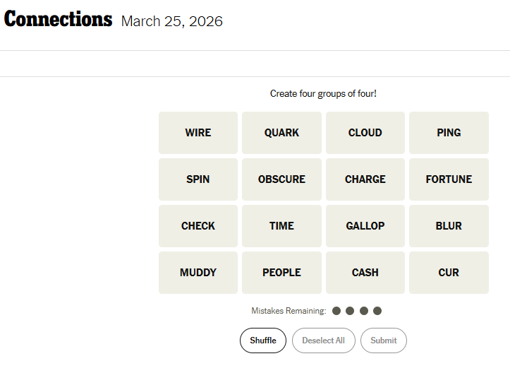 Today's NYT Connections For March 25, 2026, Word List