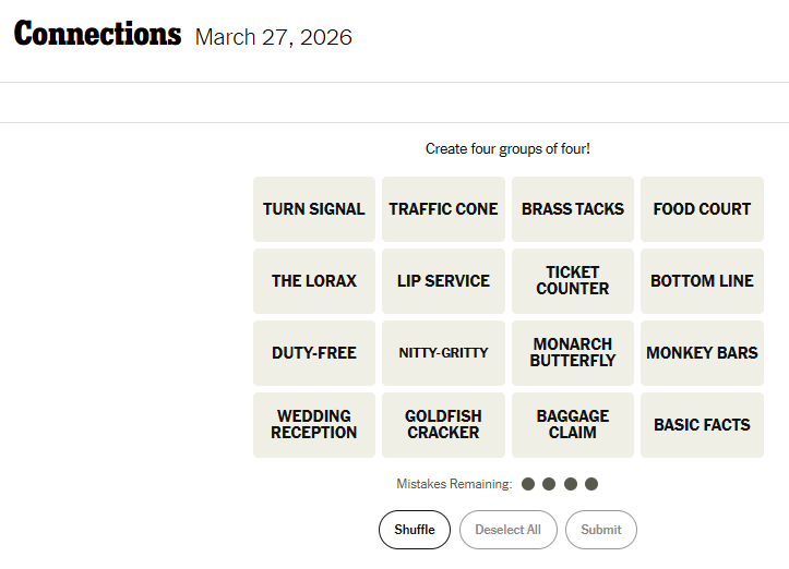 Today's NYT Connections For March 27, 2026, Word List