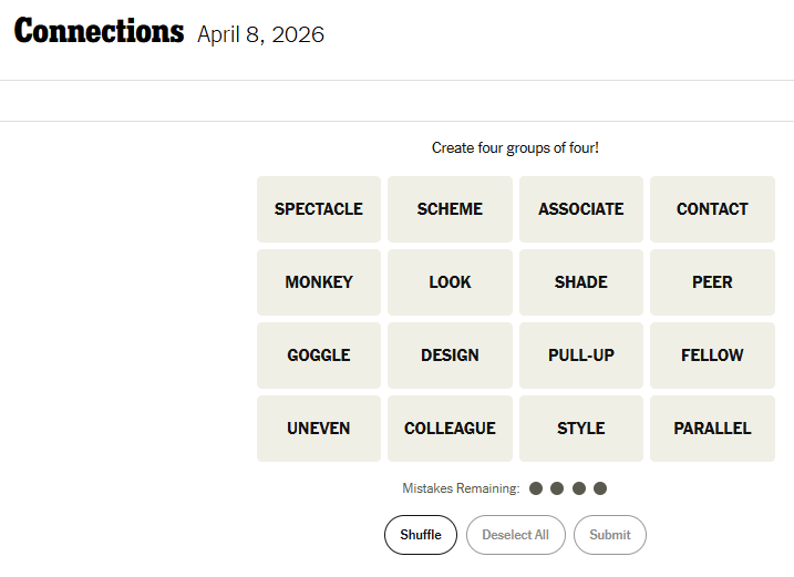 Today's NYT Connections For April 8, 2026, Word List