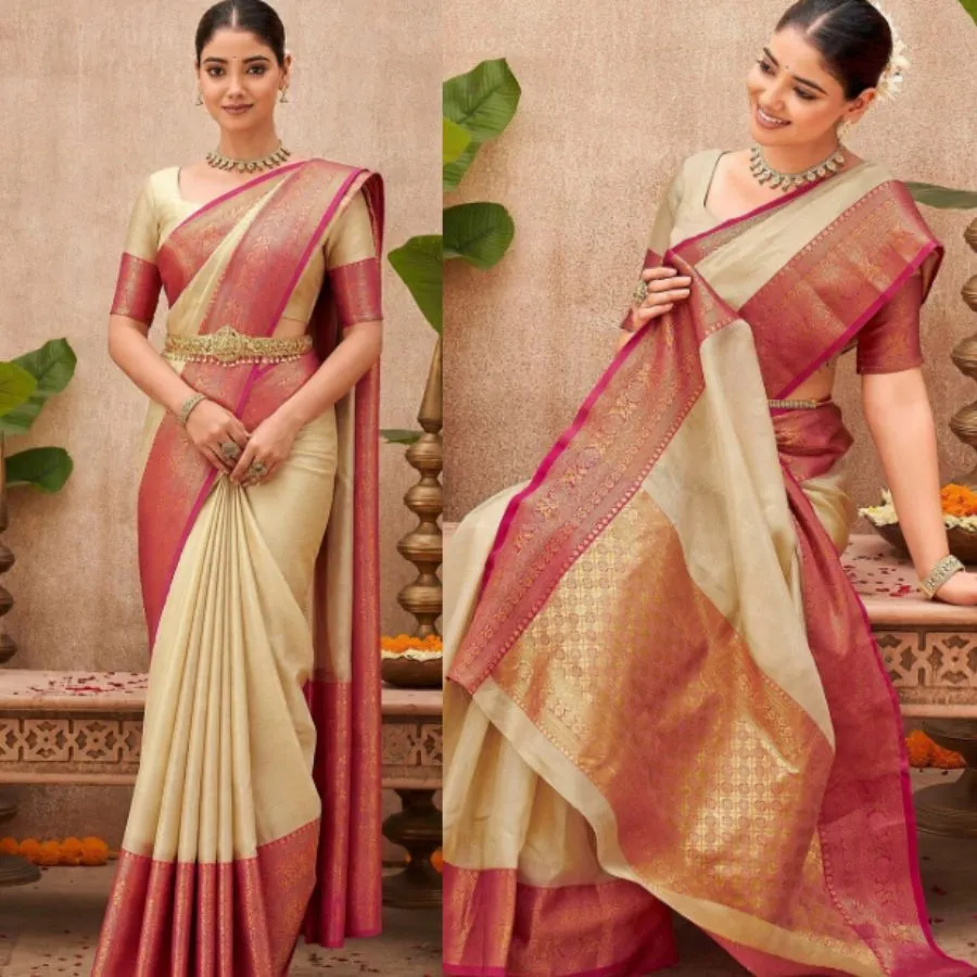 pink kasavu saree