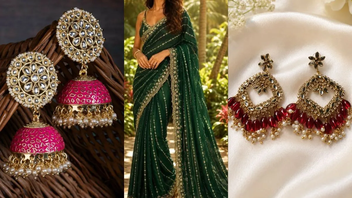 Contrast Earrings Ideas To Style With Green Saree