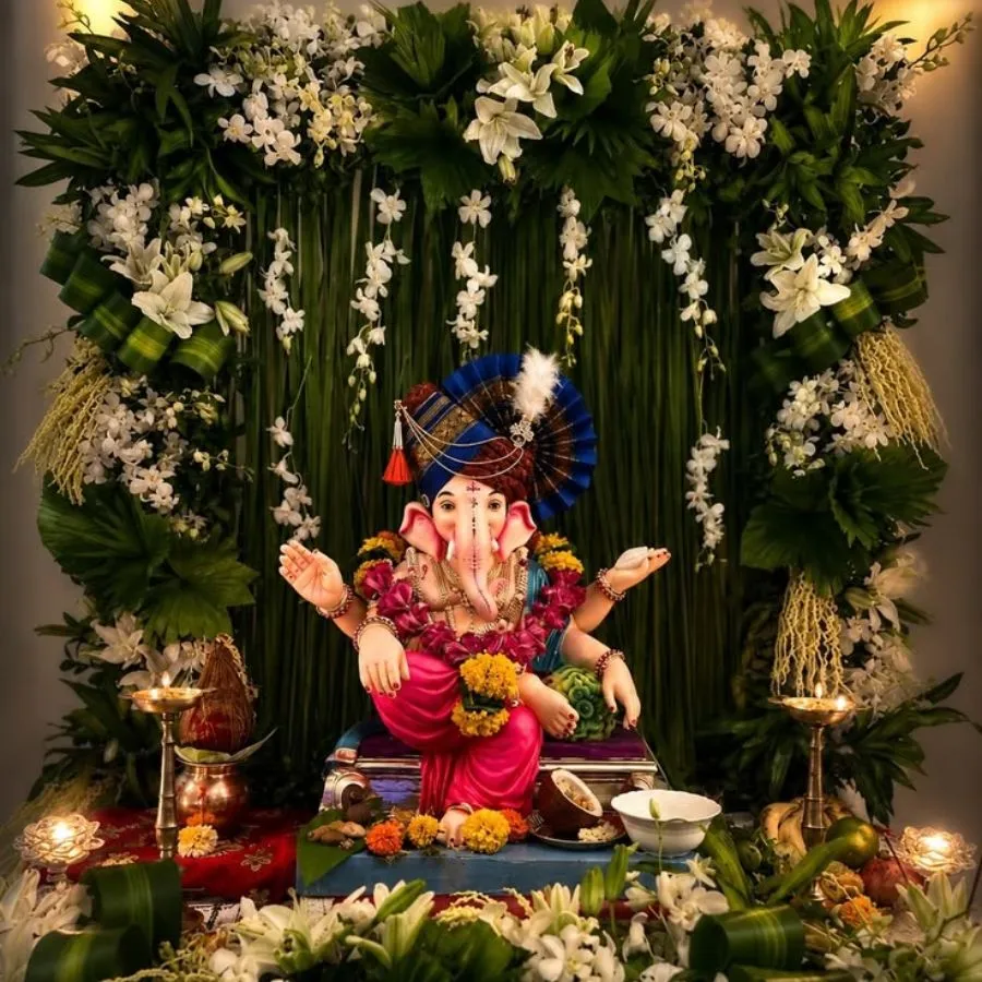 banana leaf ganpati mandap