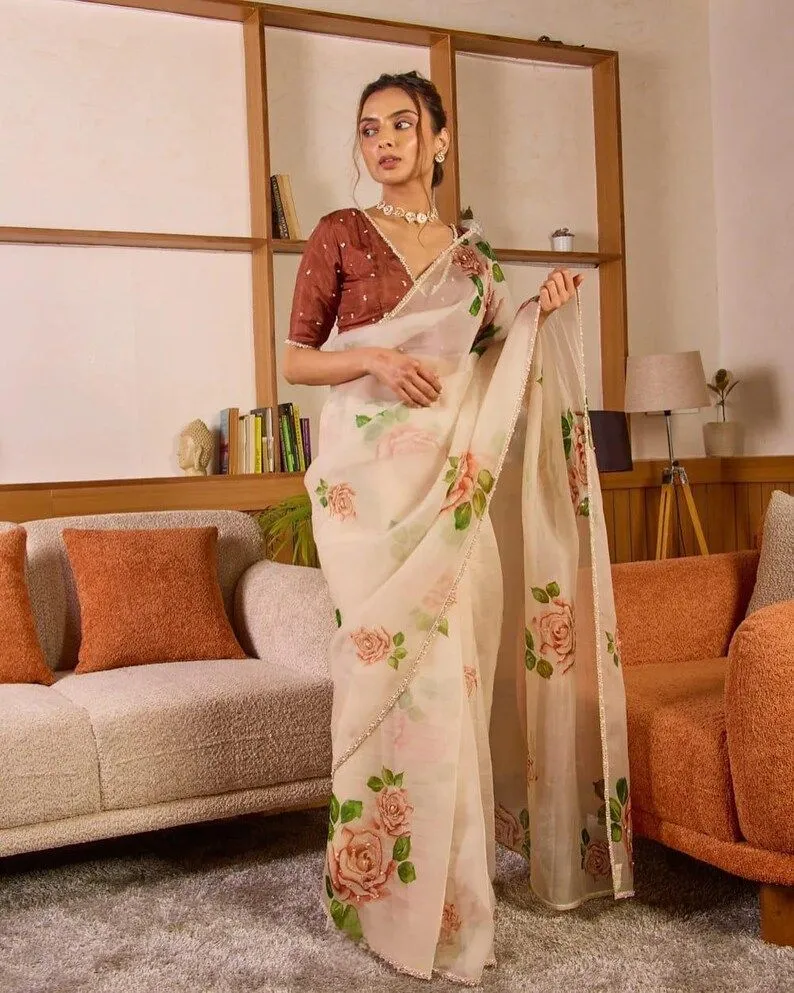floral organza sareer