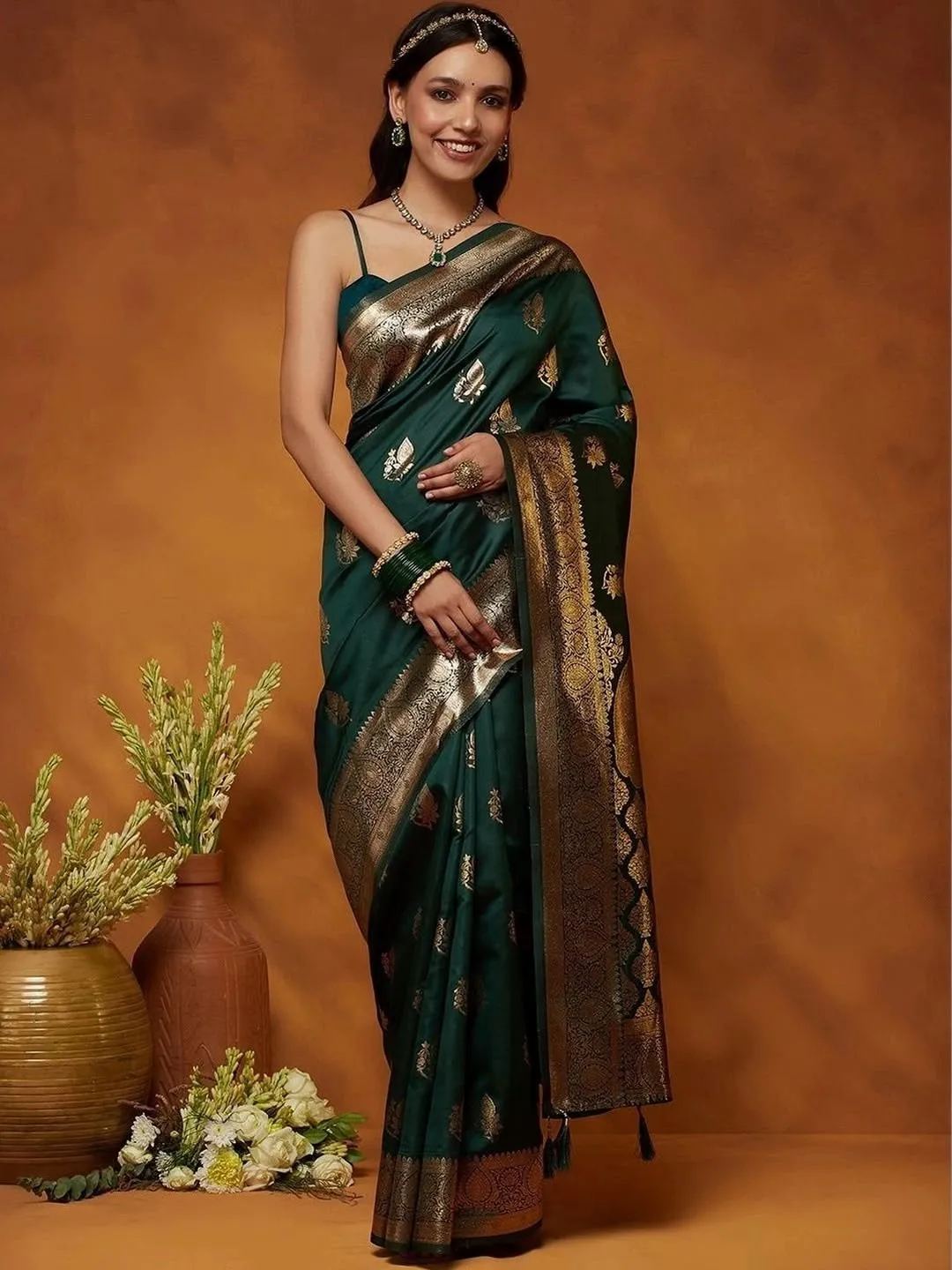 green chanderi saree