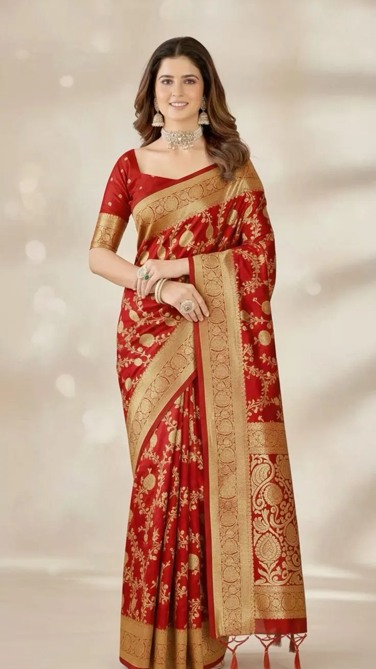 red banarasi silk saree