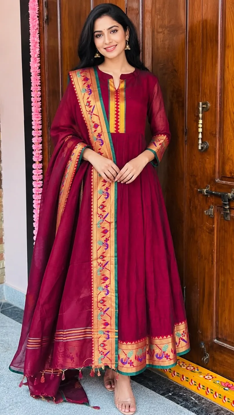 Silk Anarkali Set with Kolhapuri Dupatta