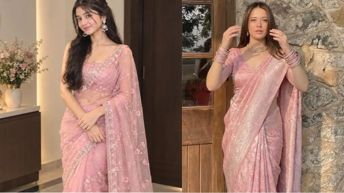 baby pink saree