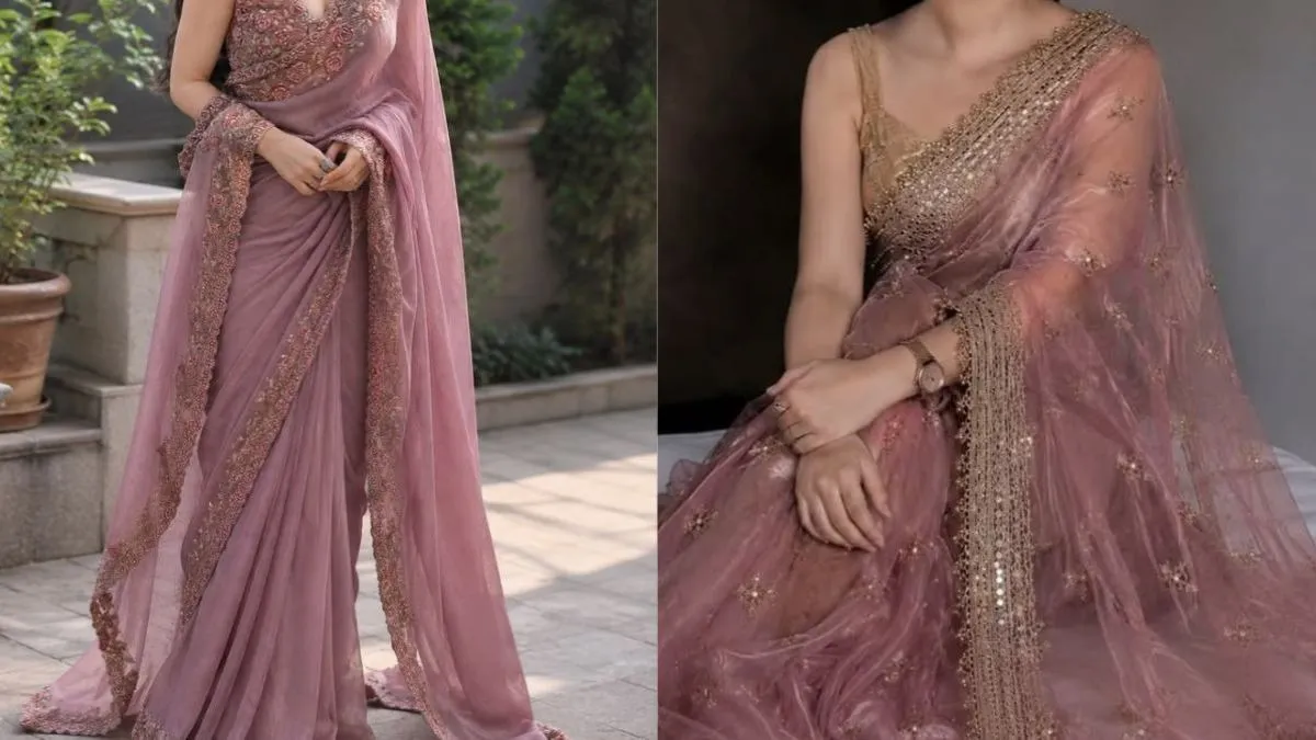 dusty rose saree