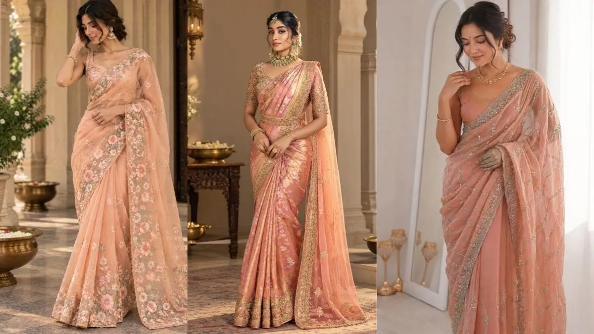 peach pink saree