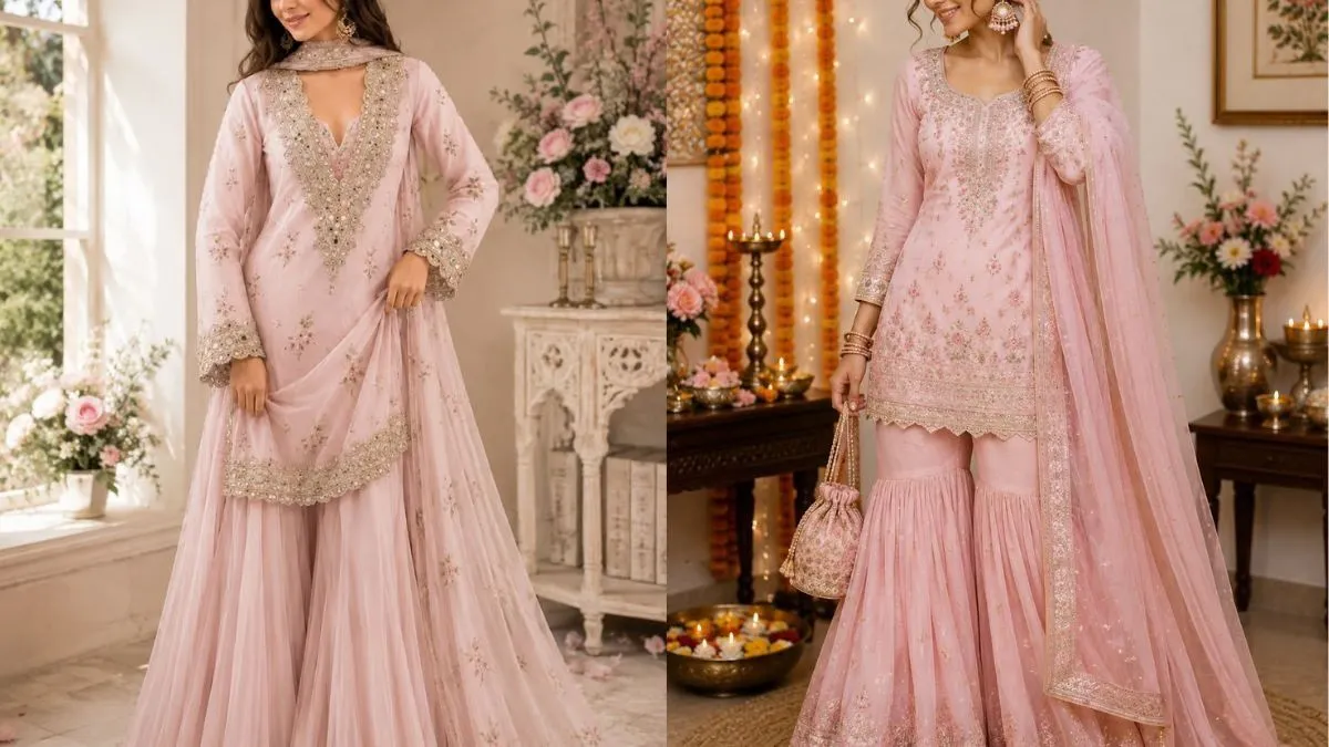 Blush Pink Peplum Sharara Set