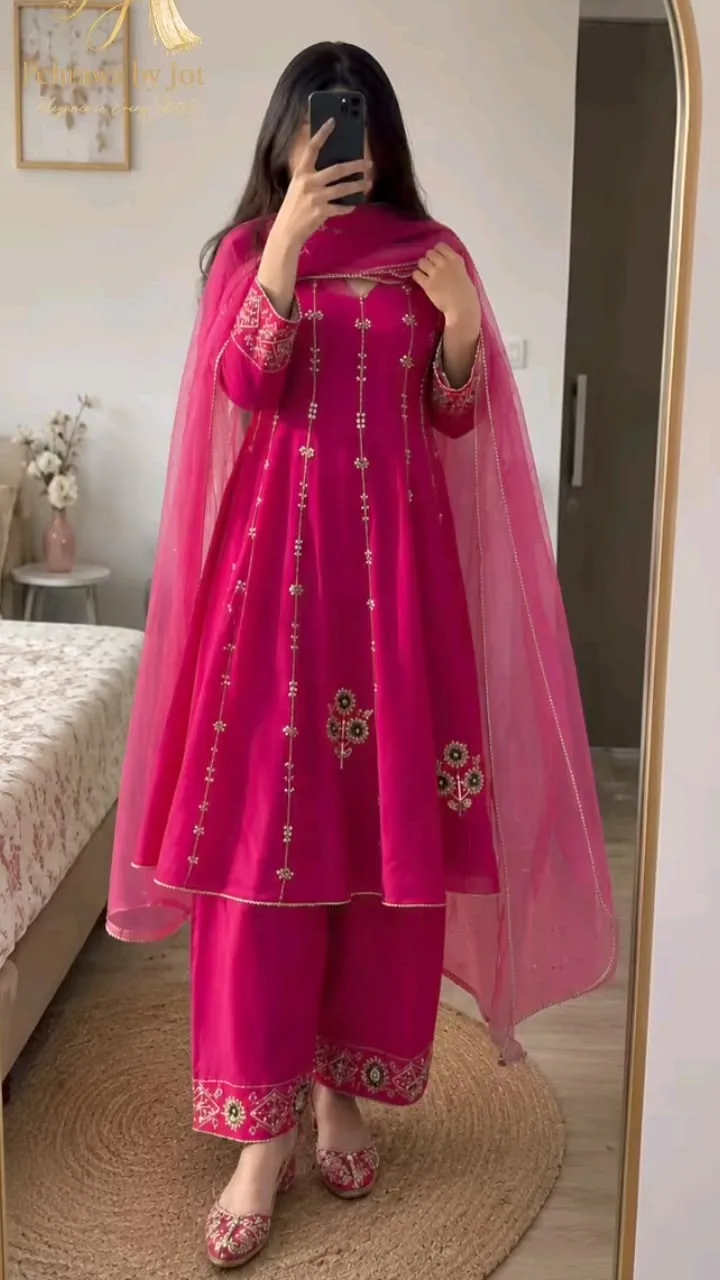 Rani Pink A Line Kurta With Pants