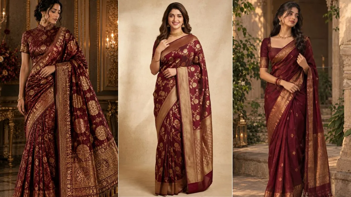 Maroon Banarasi Silk Sarees  Source Pinterest