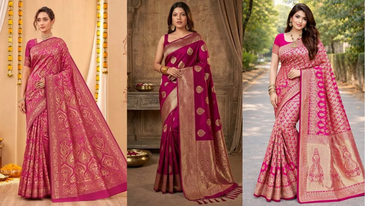 Rani Pink Banarasi Sarees  Source Pinterest