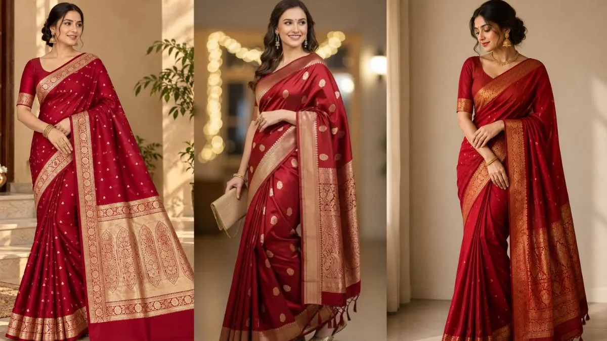 Red Banarasi Silk Sarees  Source Pinterest