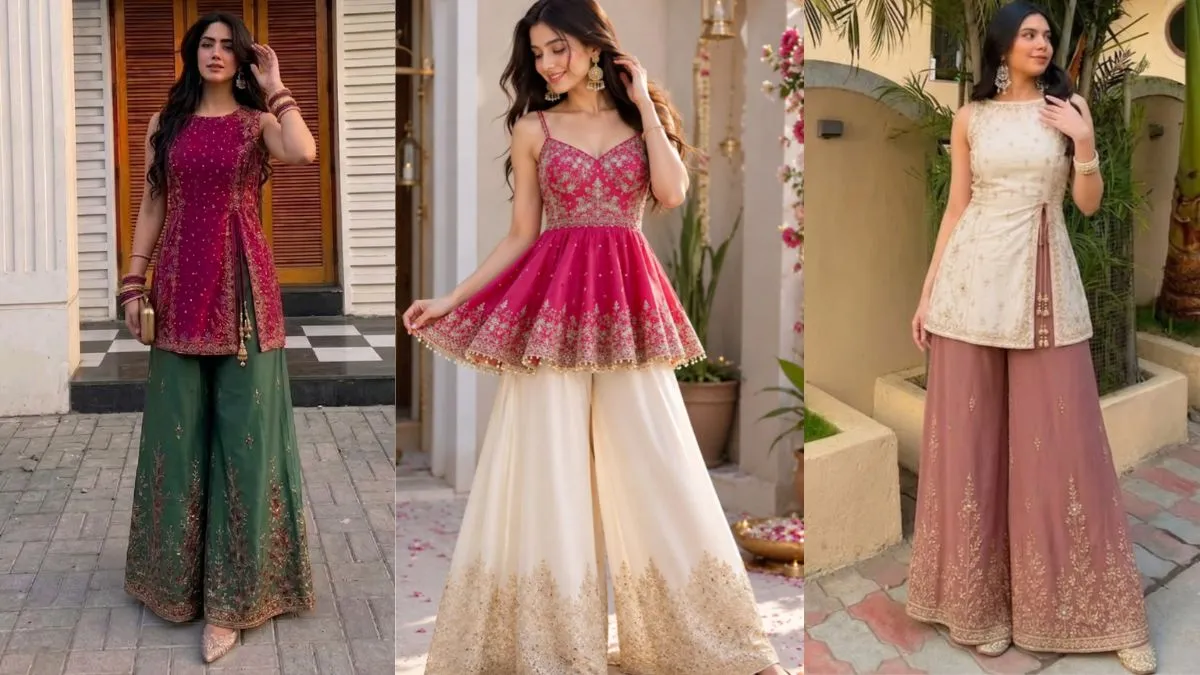 Embroidered Short Kurti With Emerald Palazzo  Source Pinterest