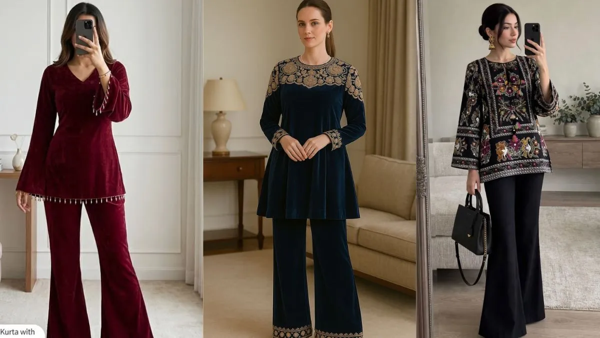 Velvet Short Kurti With Matching Palazzo  Source Pinterest