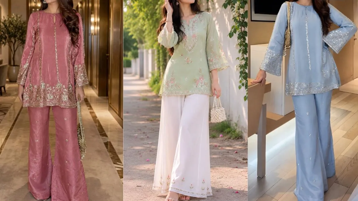 _Pastel Short Kurti With Metallic Palazzo  Source Pinterest