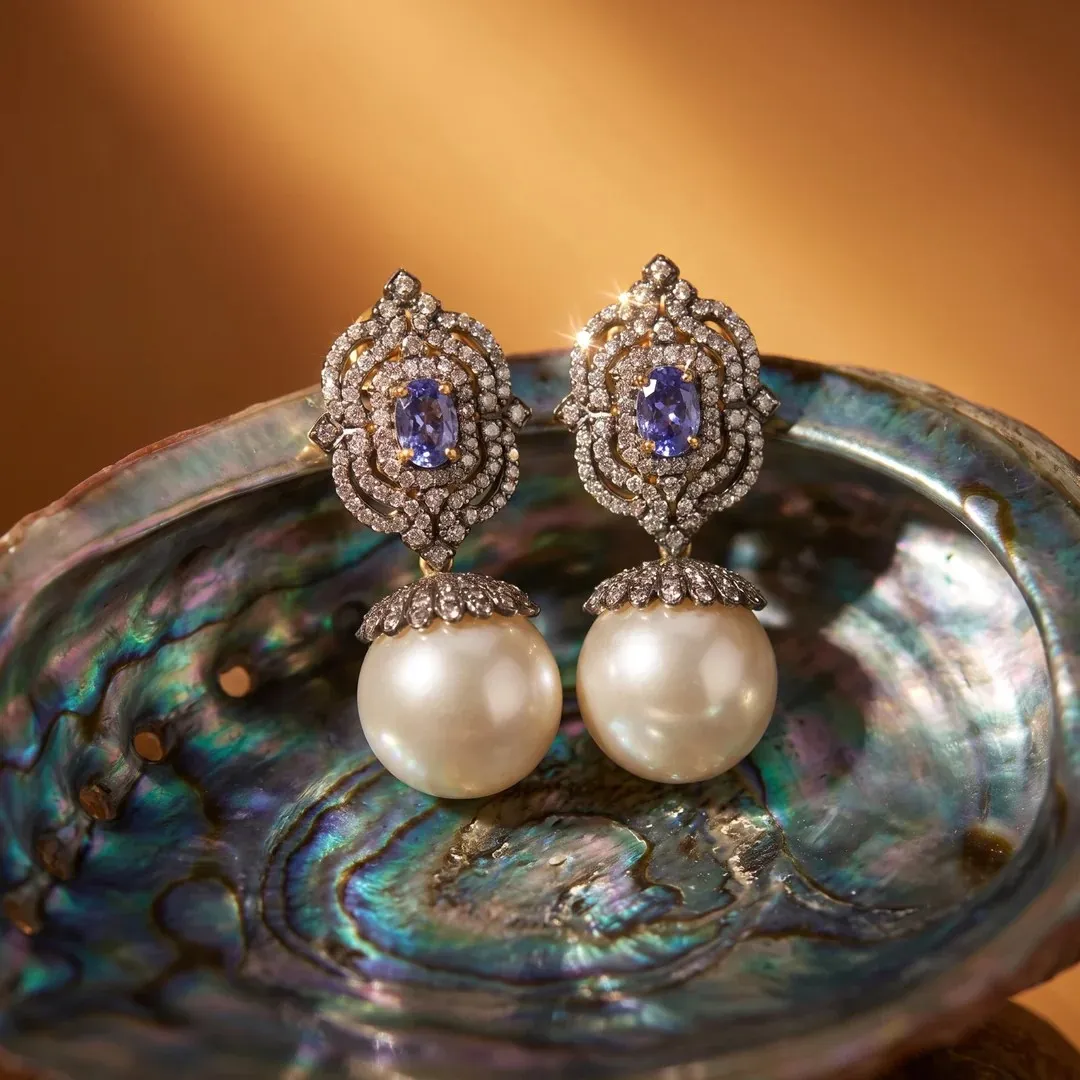 Victorian Tanzanite & Pearl Earrings_rs114,600_AmrapaliJewels (1)