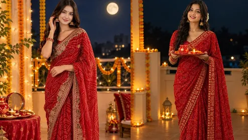 Red Saree With Elegant Blouses for Karwa Chauth