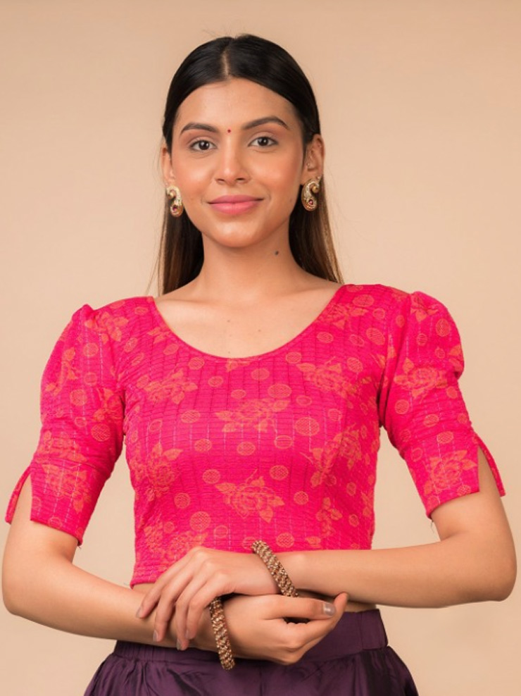 Wine colour saree style with pink blouse