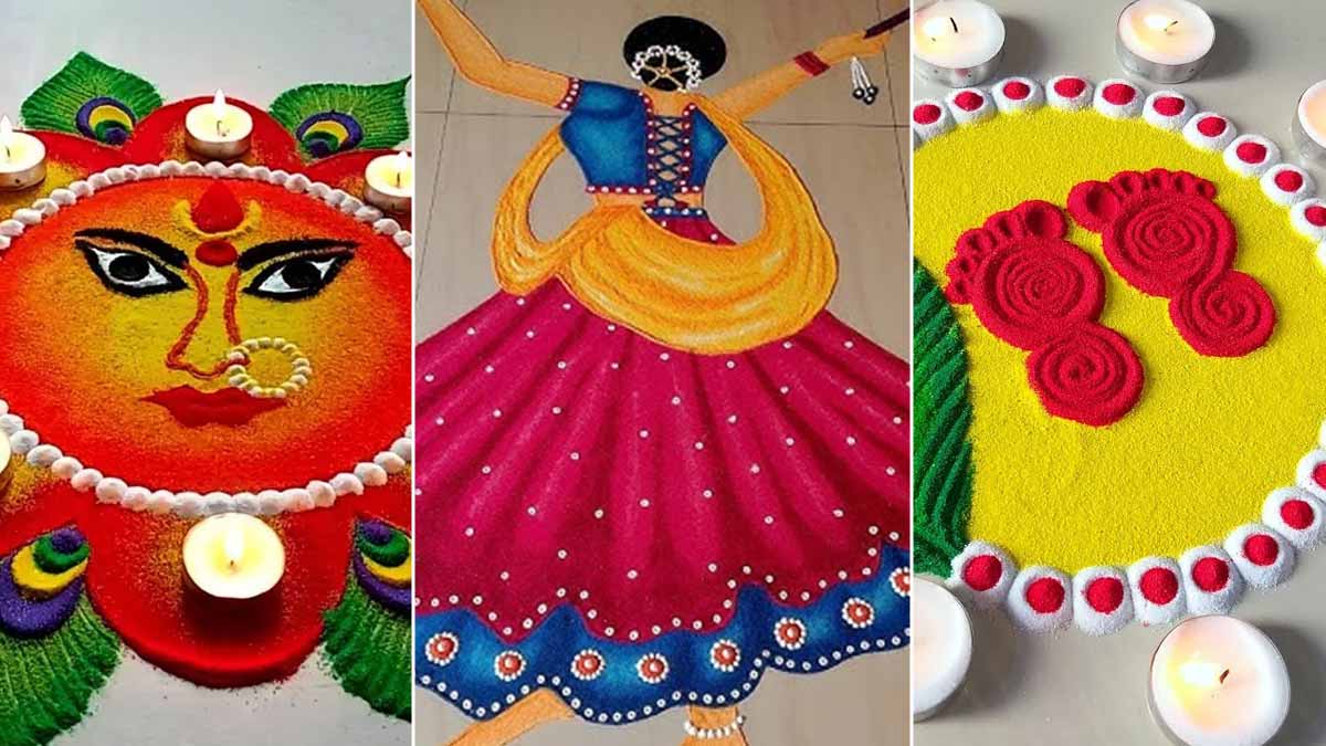 Navratri Rangoli Designs 2024: नवरात्रि में बड़े-बड़े पंडाल से लेकर मंदिरों  तक में बनाई जाती हैं रंगोली की ये डिजाइंस, आप भी करें ट्राई | navratri  rangoli designs for ...