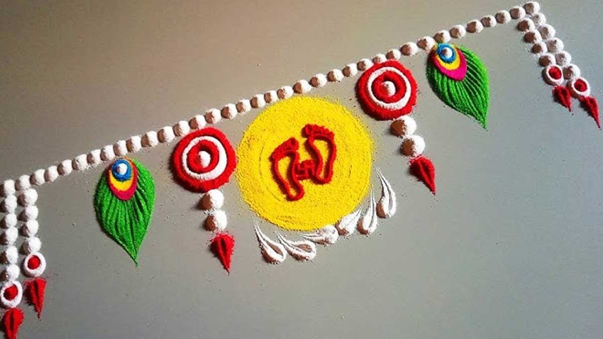 navratri 2024 durga mata charan kamal rangoli design