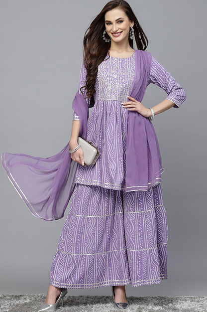 Bandhani Kurta Sharara Suit Set