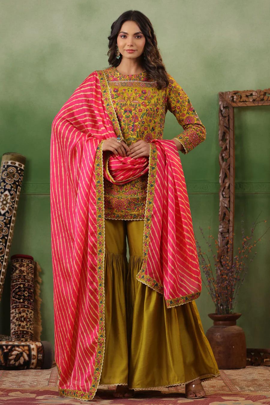 Silk Embroidered Gharara Suit