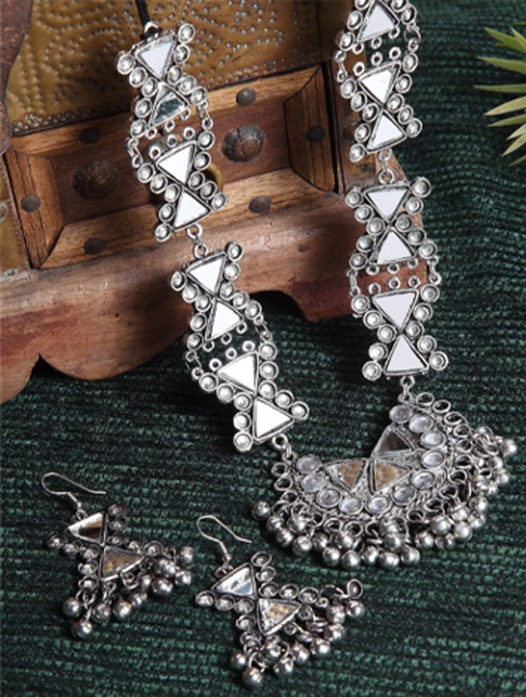 Silver Mirror and Ghungroo Jewellery Set