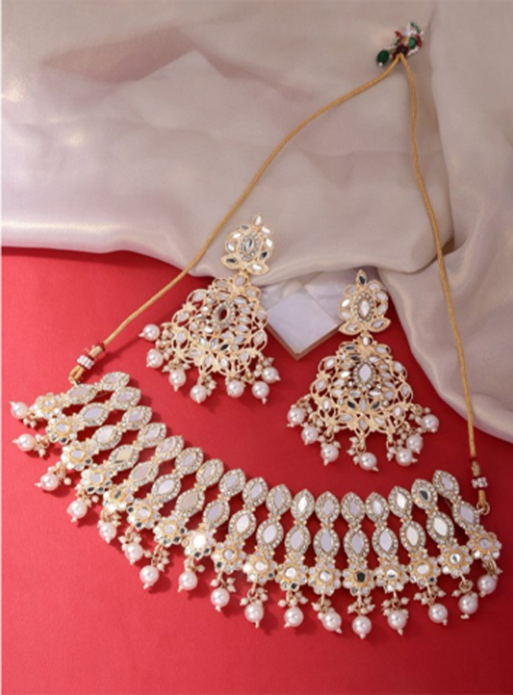 gold Mirror Work Jewellery Set