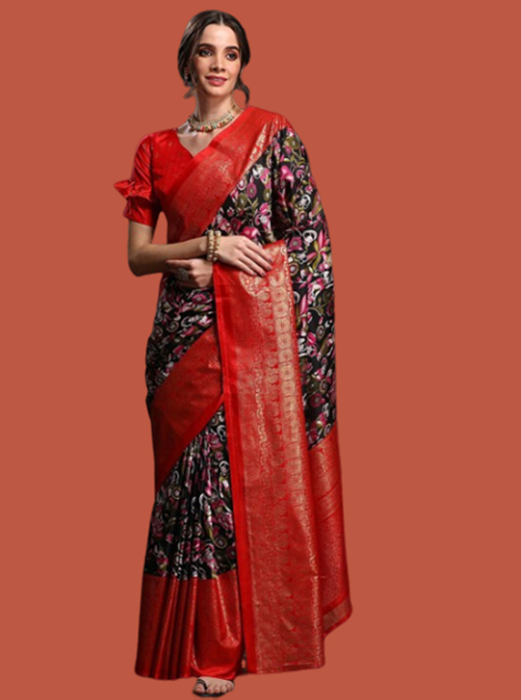 Zari Work Kalamkari Print Saree