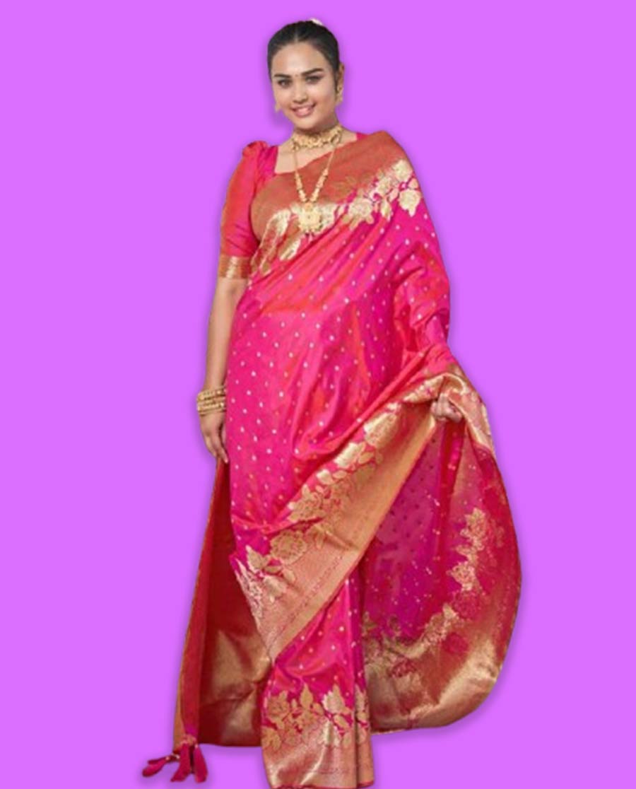 pink silk saree