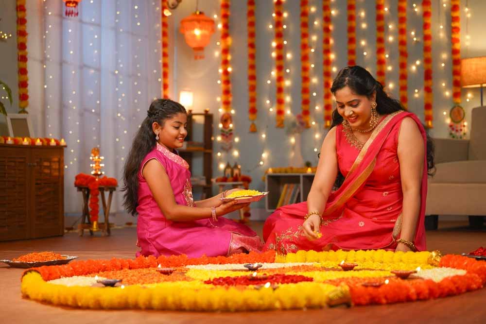 floral rangoli design for diwali