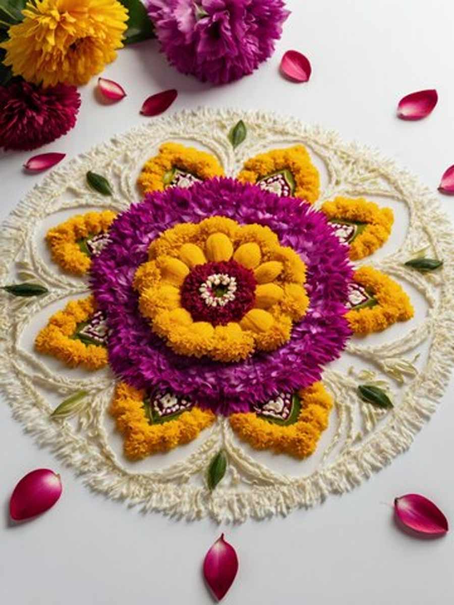 simple flower rangoli for living room