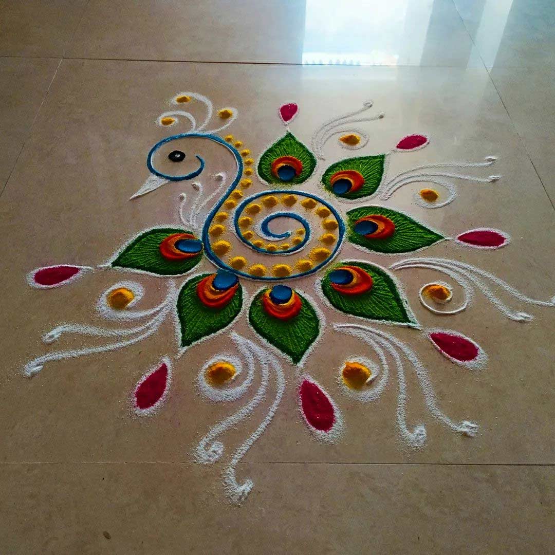 mor rangoli design for diwali 2024