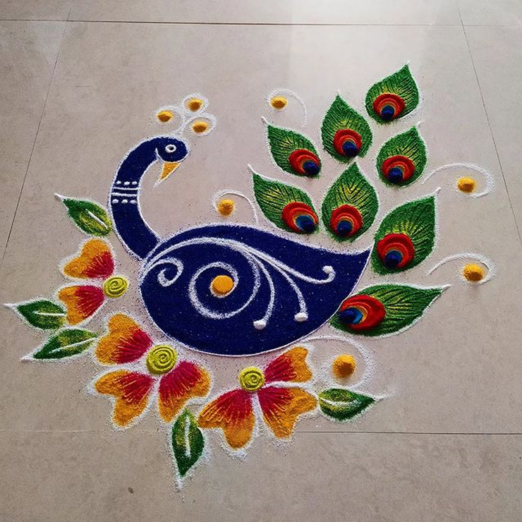 Simple mor rangoli designs