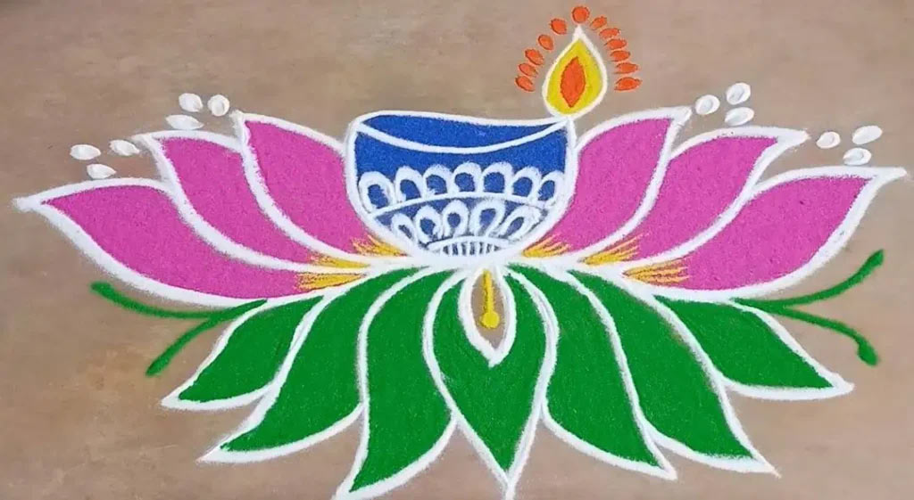 charan kamal rangoli design for diwali festival