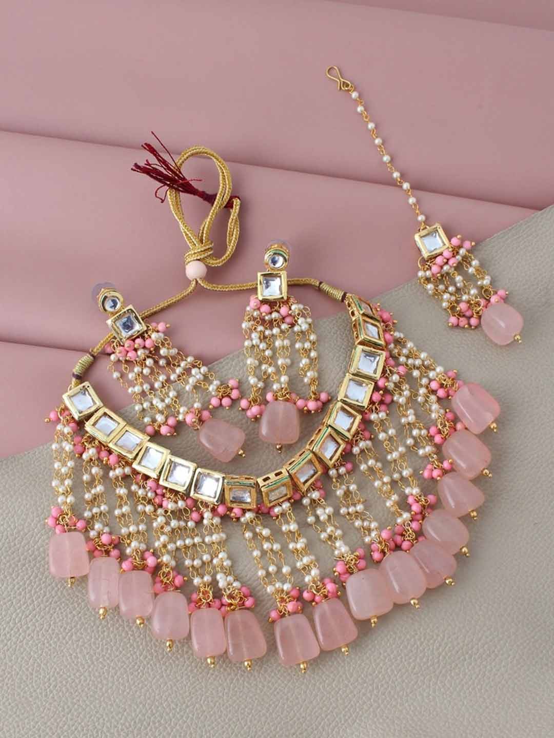 Pink colour kundan set