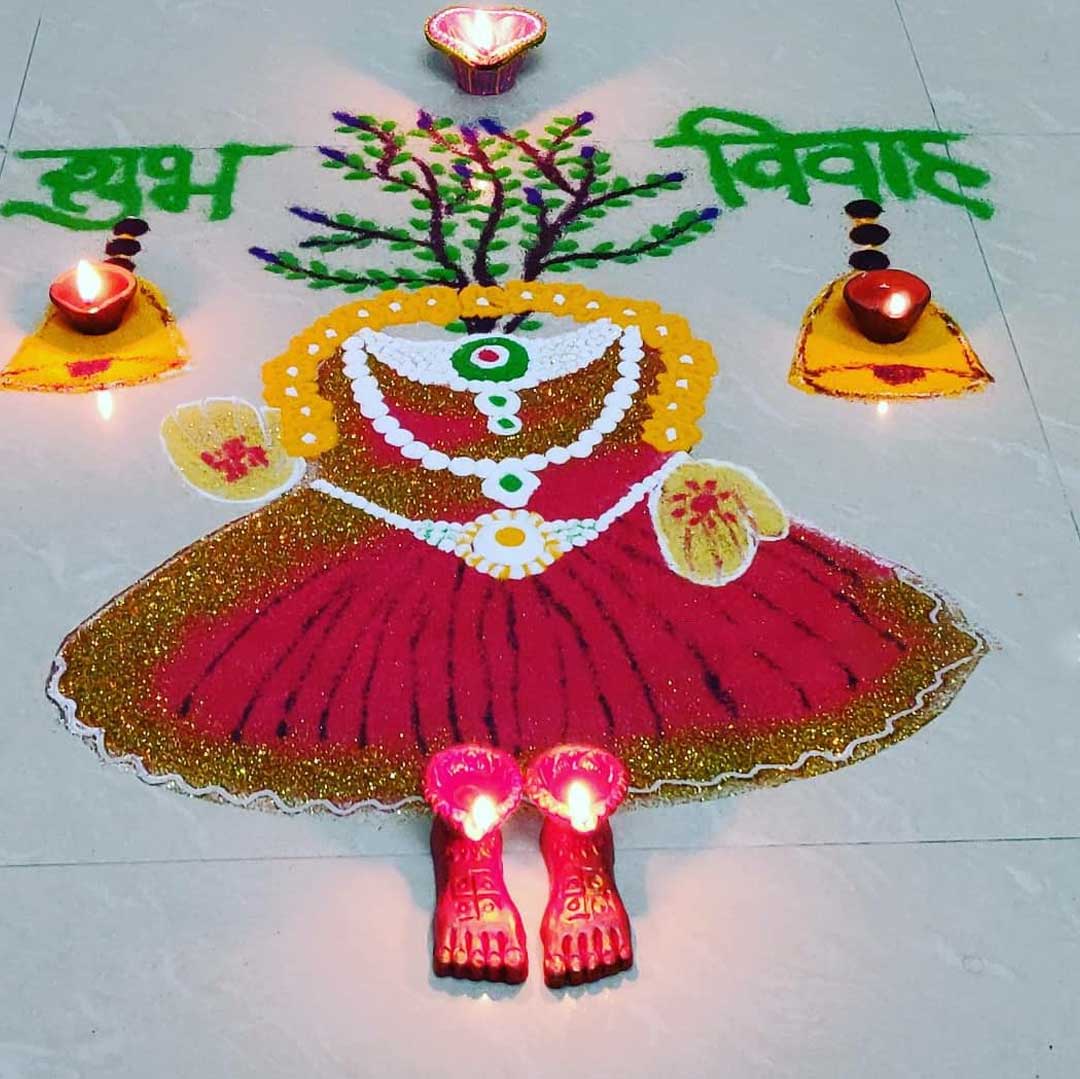 Tulsi Vivah Kalash easy Rangoli Design