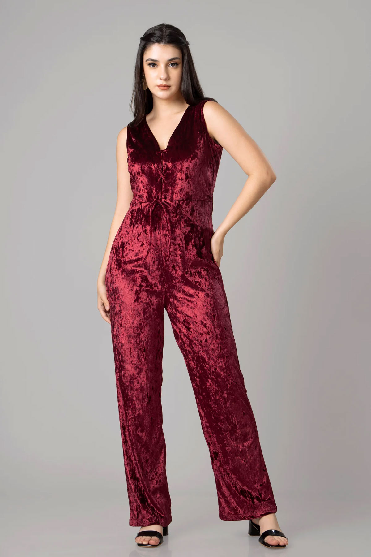 V neckline jumpsuit