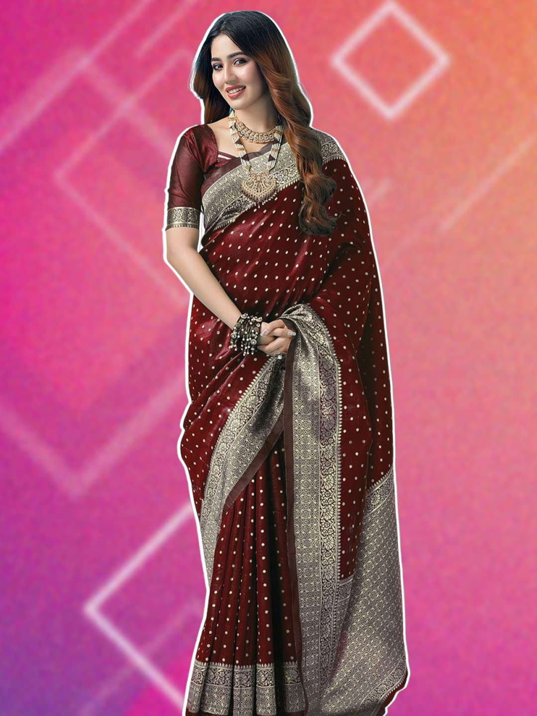 Maroon silk saree