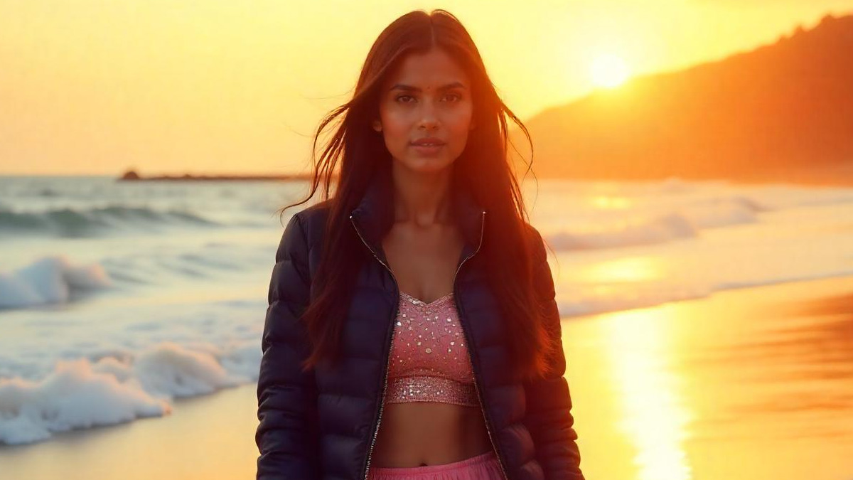 Ethnic outfit with winter coat