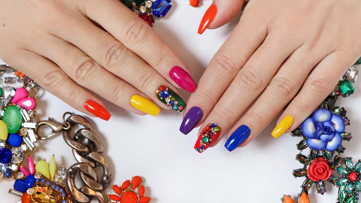 multi colour nail art